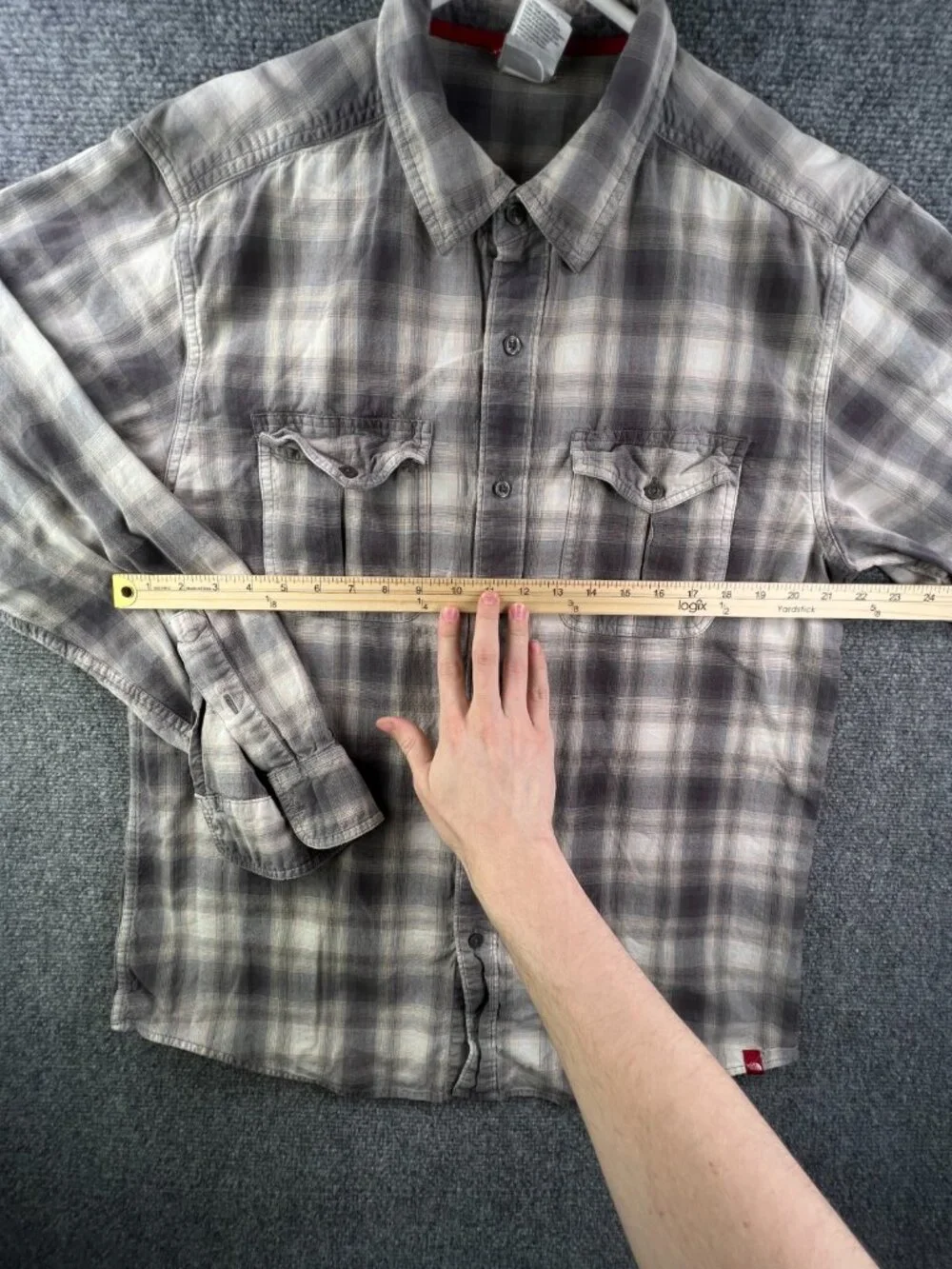 The North Face Button Up Shirt Mens Large Long Sleeve Gray Plaid Fade Cotton
